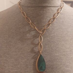 Robert Lee Morris Gold Plated Chain  Necklace with Green Teardrop Pendant